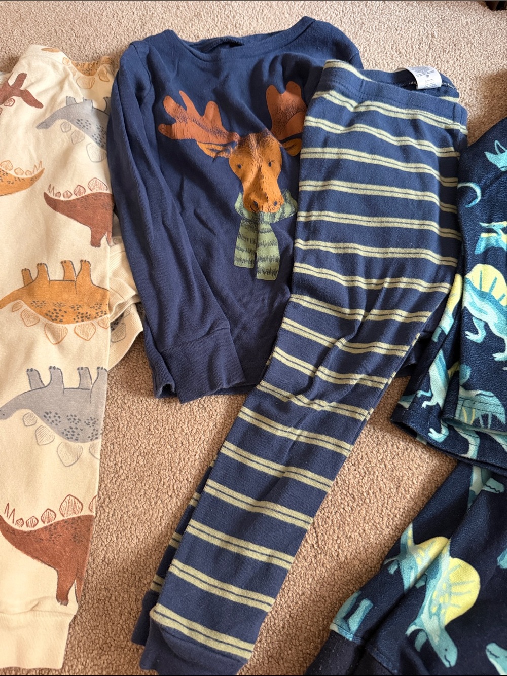 Toddler Dinosaur Pajama Bundle - Blue, Navy, Cream, Brown 4T - Picture 3 of 4
